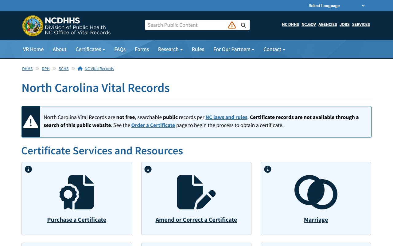Pitt County Clerk of Superior Court North Carolina Vital Records page