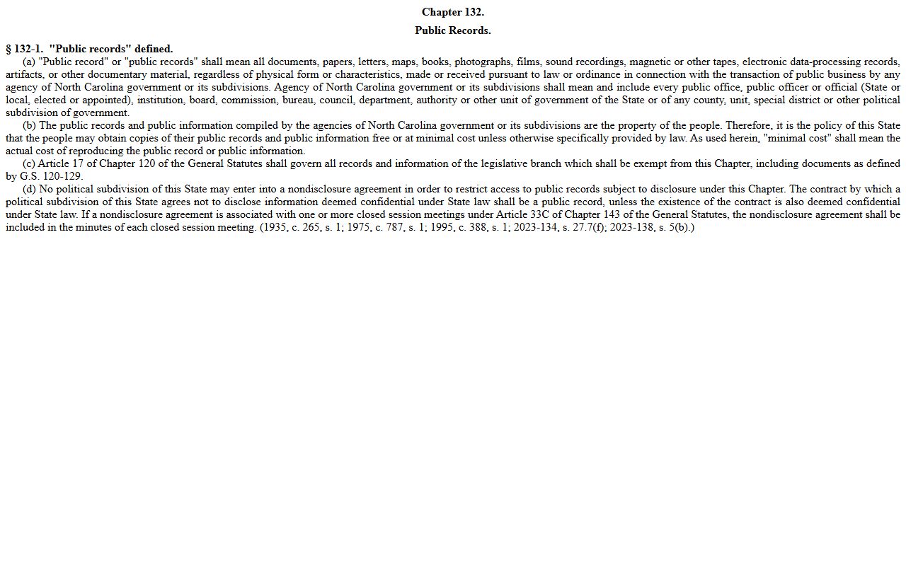 Pitt County court records G.S. 132-1 public records statute