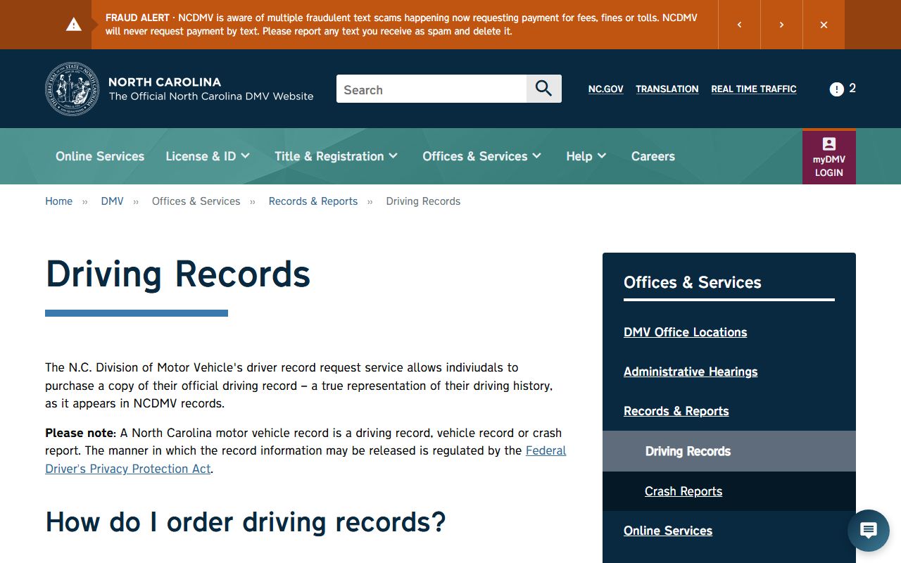 Pitt County traffic court records NCDMV driving records